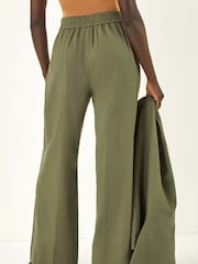 Roman Green Smart Twill Wide Leg Pocket 100% Cotton Trousers - Image 3 of 5