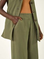 Roman Green Smart Twill Wide Leg Pocket 100% Cotton Trousers - Image 5 of 5