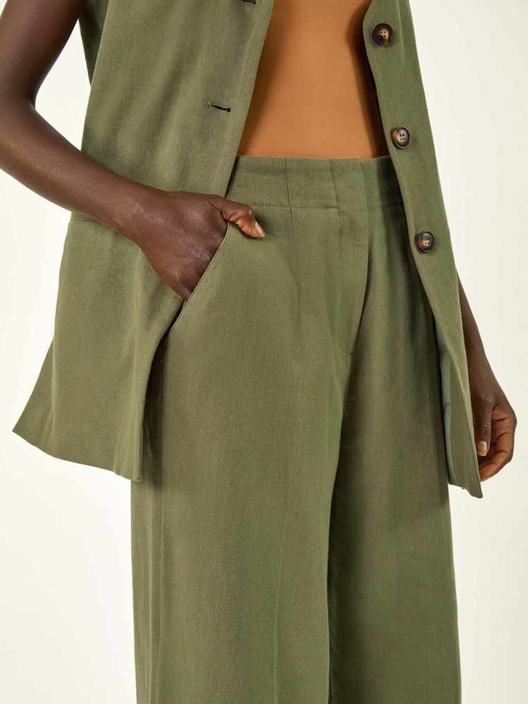 Roman Green Smart Twill Wide Leg Pocket 100% Cotton Trousers - Image 5 of 5