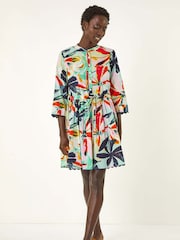 Roman Green Abstract Print Button 100% Cotton Shirt Dress - Image 2 of 5