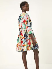 Roman Green Abstract Print Button 100% Cotton Shirt Dress - Image 3 of 5