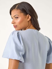Roman Blue Balloon Short Sleeve Blouse - Image 2 of 5