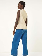 White - Roman Textured Sleeveless Buttoned Blouse - Image 3 of 5