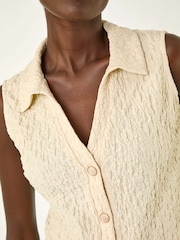 White - Roman Textured Sleeveless Buttoned Blouse - Image 5 of 5