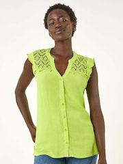 Roman Green Sleeveless Lace Detail Blouse - Image 1 of 5
