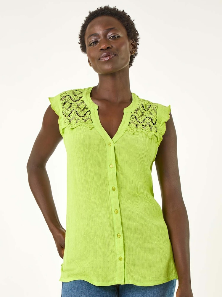 Roman Green Sleeveless Lace Detail Blouse - Image 1 of 5