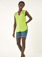 Roman Green Sleeveless Lace Detail Blouse - Image 2 of 5