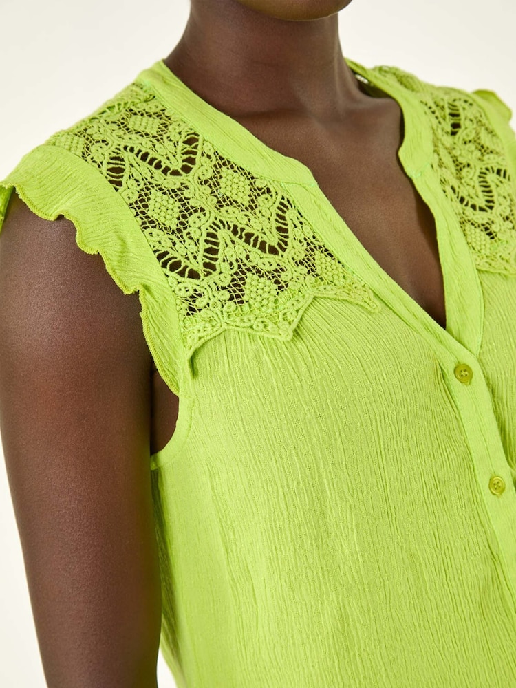 Roman Green Sleeveless Lace Detail Blouse - Image 5 of 5
