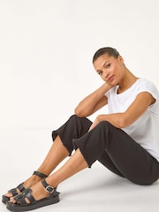 Roman Black Trim Flared Cropped Stretch Trousers - Image 1 of 5
