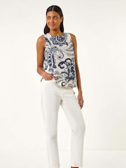 Roman Blue Paisley Print Shell Vest Top - Image 2 of 5