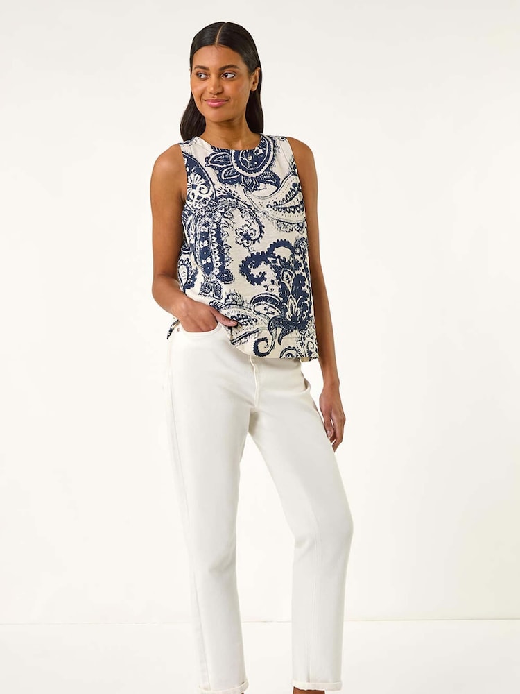 Roman Blue Paisley Print Shell Vest Top - Image 2 of 5