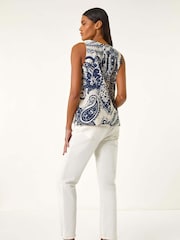 Roman Blue Paisley Print Shell Vest Top - Image 3 of 5