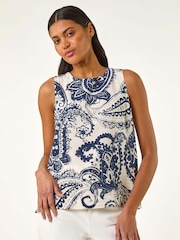 Roman Blue Paisley Print Shell Vest Top - Image 4 of 5