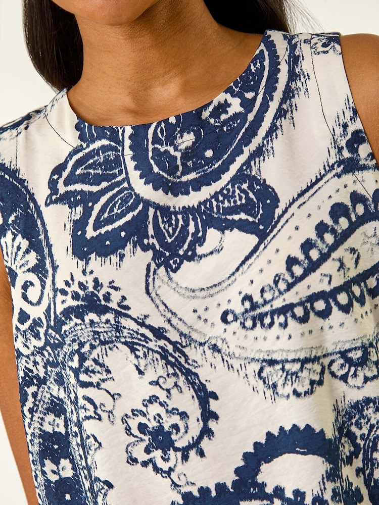 Roman Blue Paisley Print Shell Vest Top - Image 5 of 5