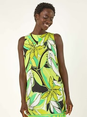 Roman Green Tropical Leaf Print Border Shift Dress - Image 2 of 5
