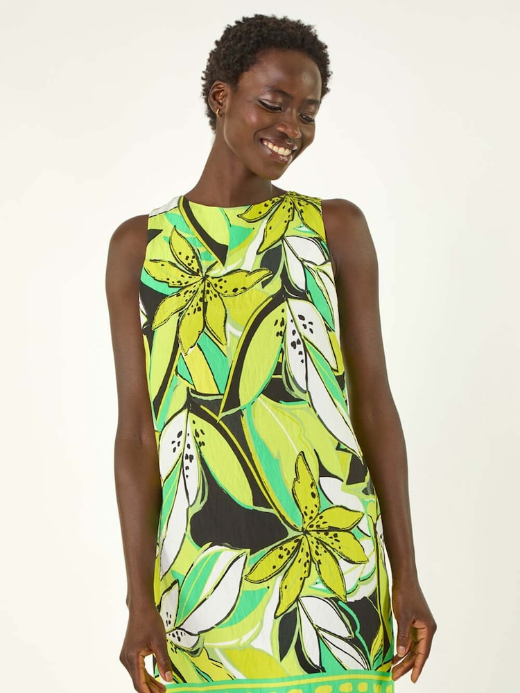 Roman Green Tropical Leaf Print Border Shift Dress - Image 2 of 5
