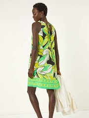 Roman Green Tropical Leaf Print Border Shift Dress - Image 3 of 5