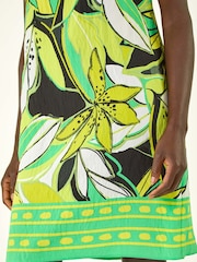 Roman Green Tropical Leaf Print Border Shift Dress - Image 5 of 5