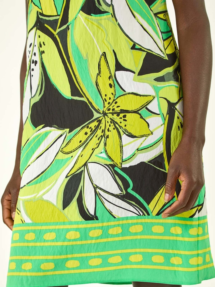 Roman Green Tropical Leaf Print Border Shift Dress - Image 5 of 5