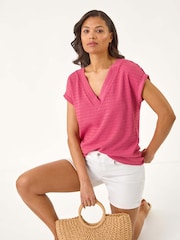 Roman Bubble Crepe V-Neck Stretch T-Shirt - Imagem 1 de 5