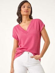 Roman Bubble Crepe V-Neck Stretch T-Shirt - Imagem 4 de 5