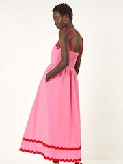 Roman Pink Contrast Ric Rac 100% Cotton Midi Dress - Image 3 of 5