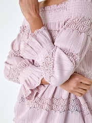 Roman Pink Lace Insert Frill Bardot Top - Image 5 of 5