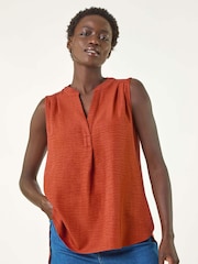 Roman Orange V-Neck Front Pleat Vest Top - Image 1 of 5