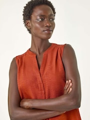 Roman Orange V-Neck Front Pleat Vest Top - Image 2 of 5