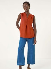 Roman Orange V-Neck Front Pleat Vest Top - Image 3 of 5