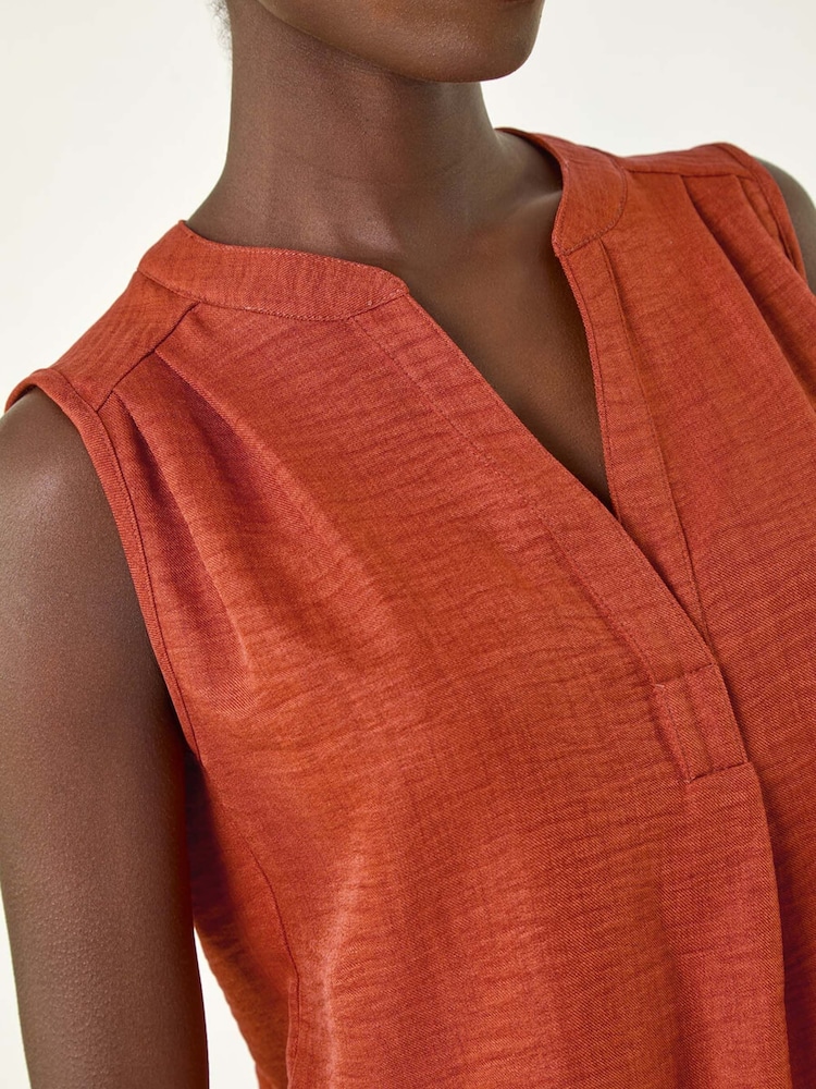 Roman Orange V-Neck Front Pleat Vest Top - Image 5 of 5
