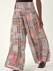 Roman Pink Patchwork Wide Leg Palazzo Trousers - Image 4 of 5