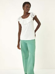 Roman White Lace Trim Bardot Top - Image 2 of 5