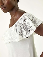Roman White Lace Trim Bardot Top - Image 5 of 5