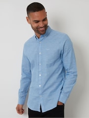 Threadbare Denim Blue Linen Blend Long Sleeve Shirt - Image 1 of 4