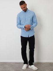 Threadbare Denim Blue Linen Blend Long Sleeve Shirt - Image 3 of 4