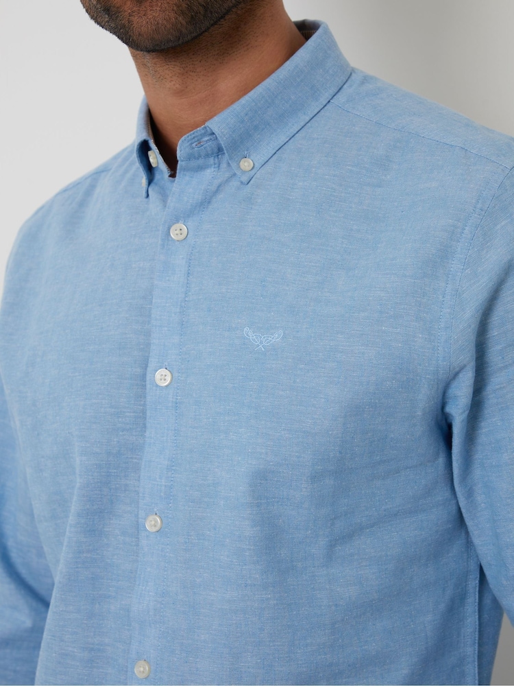 Threadbare Denim Blue Linen Blend Long Sleeve Shirt - Image 4 of 4