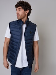Threadbare Blue Matte Finish Padded Funnel Neck Gilet - Image 1 of 4