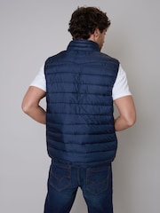 Threadbare Blue Matte Finish Padded Funnel Neck Gilet - Image 2 of 4