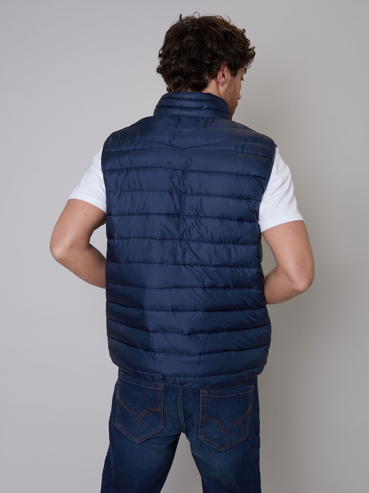 Threadbare Blue Matte Finish Padded Funnel Neck Gilet - Image 2 of 4