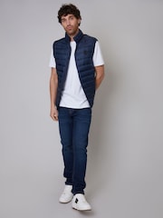 Threadbare Blue Matte Finish Padded Funnel Neck Gilet - Image 3 of 4