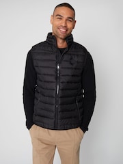 Threadbare Black Matte Finish Padded Funnel Neck Gilet - Image 1 of 4