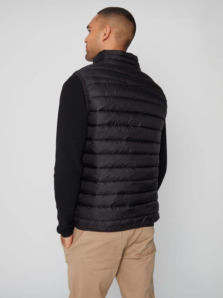 Threadbare Black Matte Finish Padded Funnel Neck Gilet - Image 2 of 4