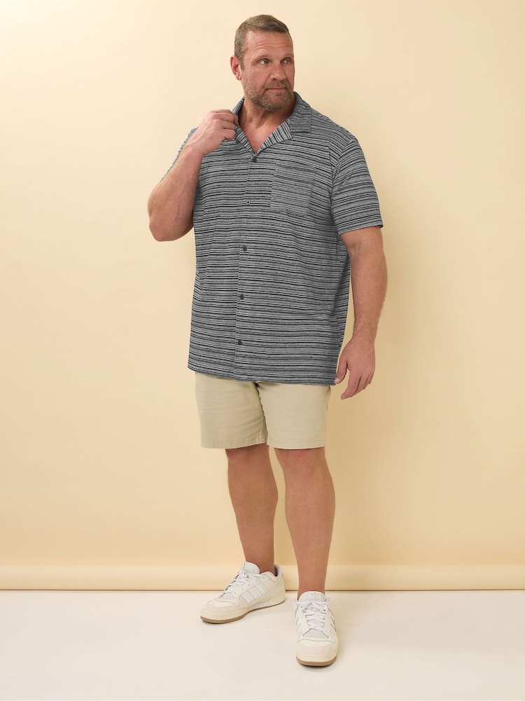 BadRhino Big & Tall Black Jacquard Stripe Revere 100% Cotton Shirt - Image 2 of 6