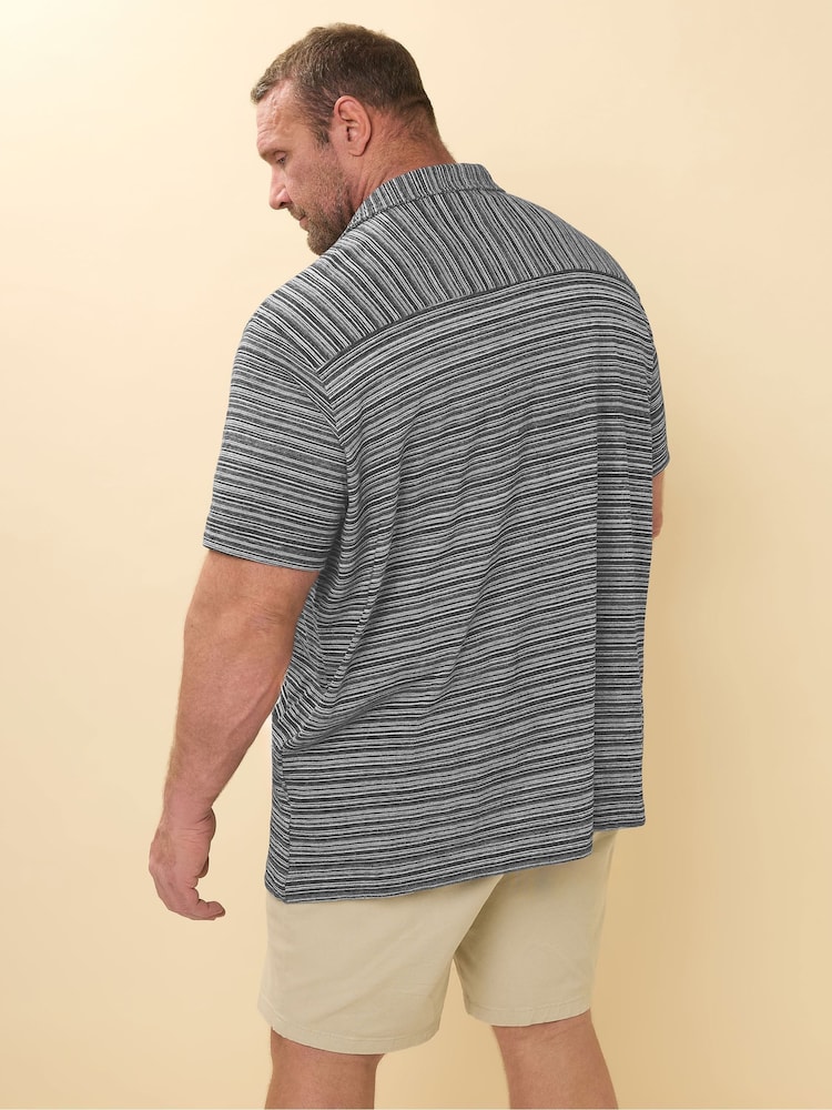 BadRhino Big & Tall Black Jacquard Stripe Revere 100% Cotton Shirt - Image 2 of 4
