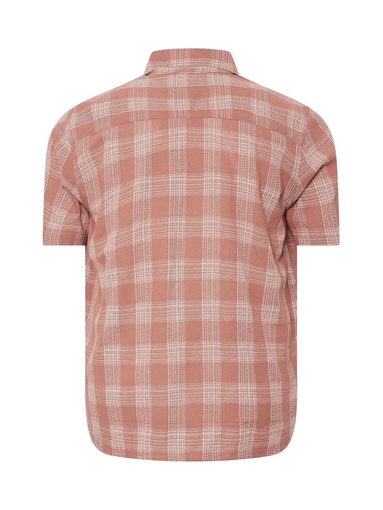 BadRhino Big & Tall Pink Seersucker Check 100% Cotton Shirt - Image 6 of 6