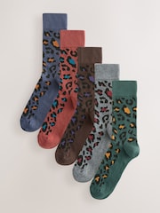 Blue/Green/Grey Animal Print - Gemusterte Socken, 5er-Pack - Bild 1 von 8