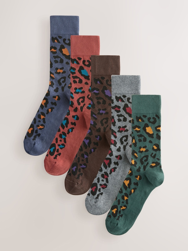 Blue/Green/Grey Animal Print - Gemusterte Socken, 5er-Pack - Bild 1 von 8