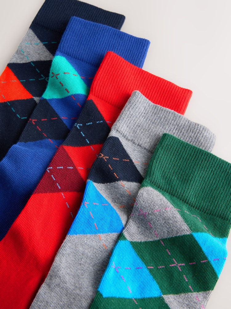 Blue/Orange/Green Argyle - Gemusterte Socken, 5er-Pack - Bild 2 von 8 Blue/Orange/Green Argyle - Gemusterte Socken, 5er-Pack - Bild 2 von 8