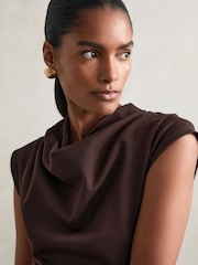 Reiss Burgundy Harlan Twill Jersey Draped Midi Dress - Image 3 of 6